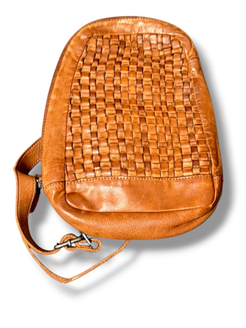 Vilenca Holland Women’s Genuine Woven Leather Cognac Shoulder Sling Backpack
